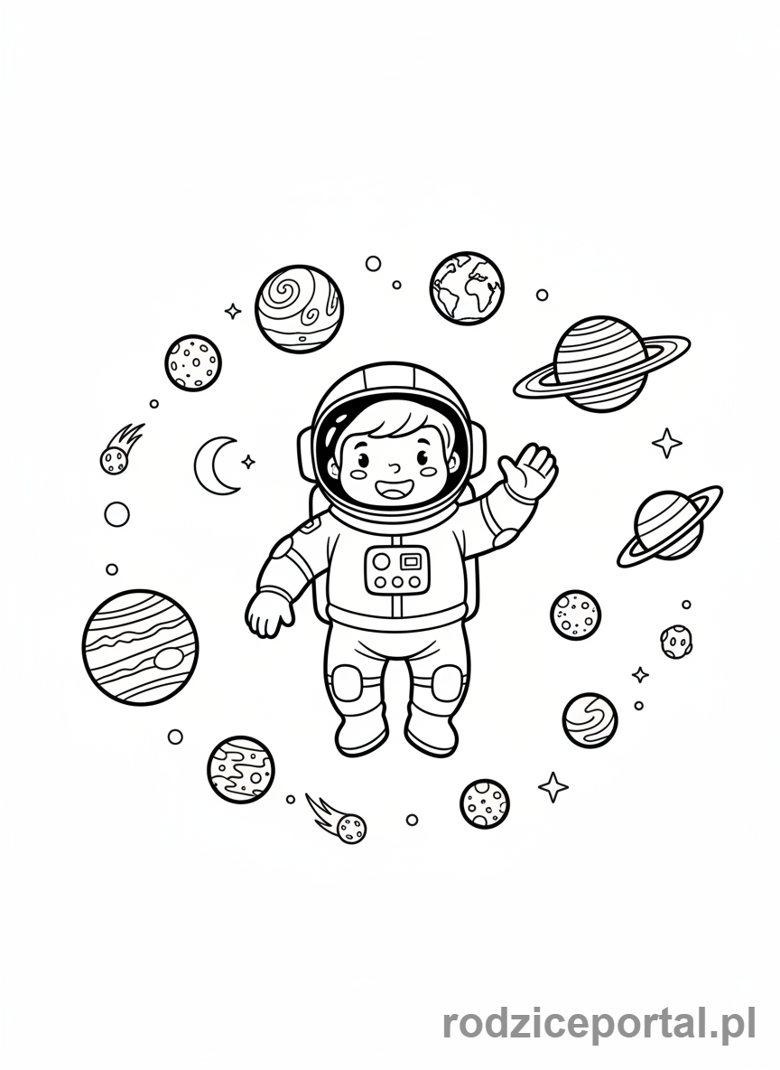 Kolorowanka Nauka Przez Obraz - Astronauta i planety