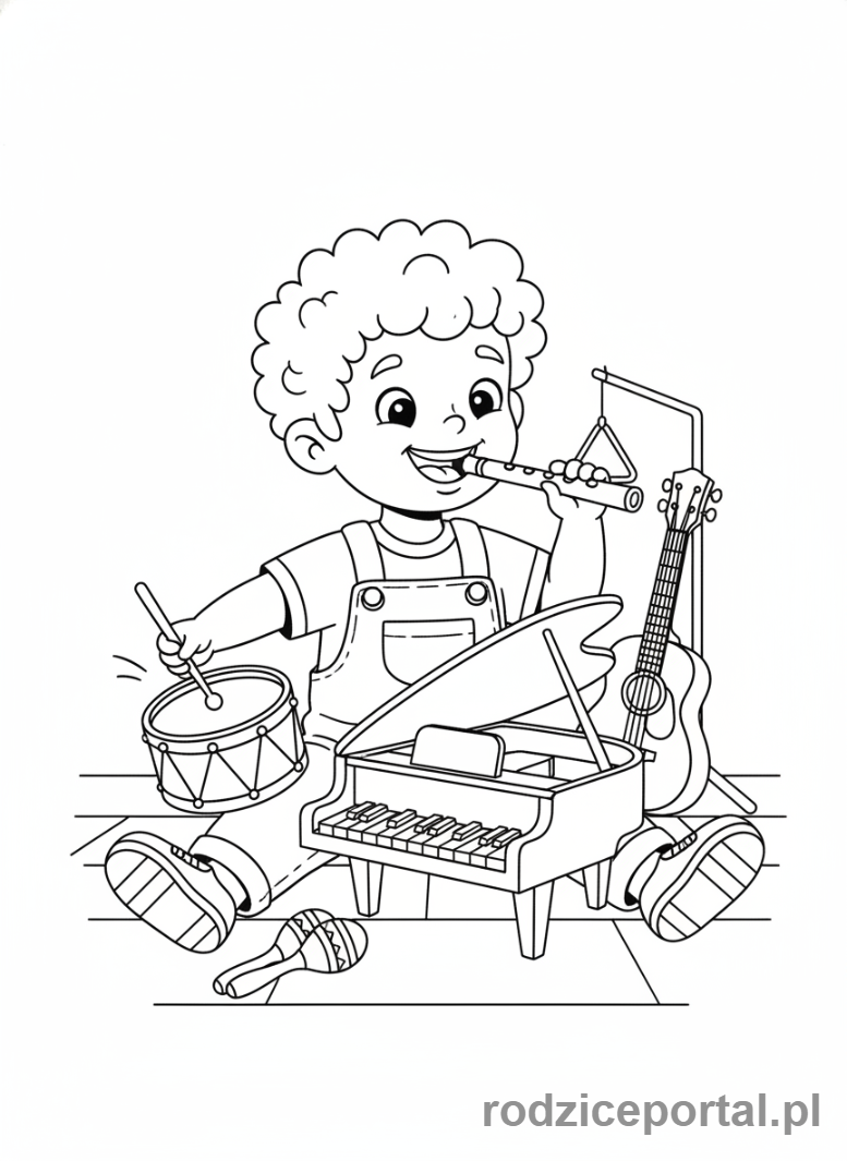 Kolorowanka Nauka Przez Obraz - Dziecko gra na instrumentach