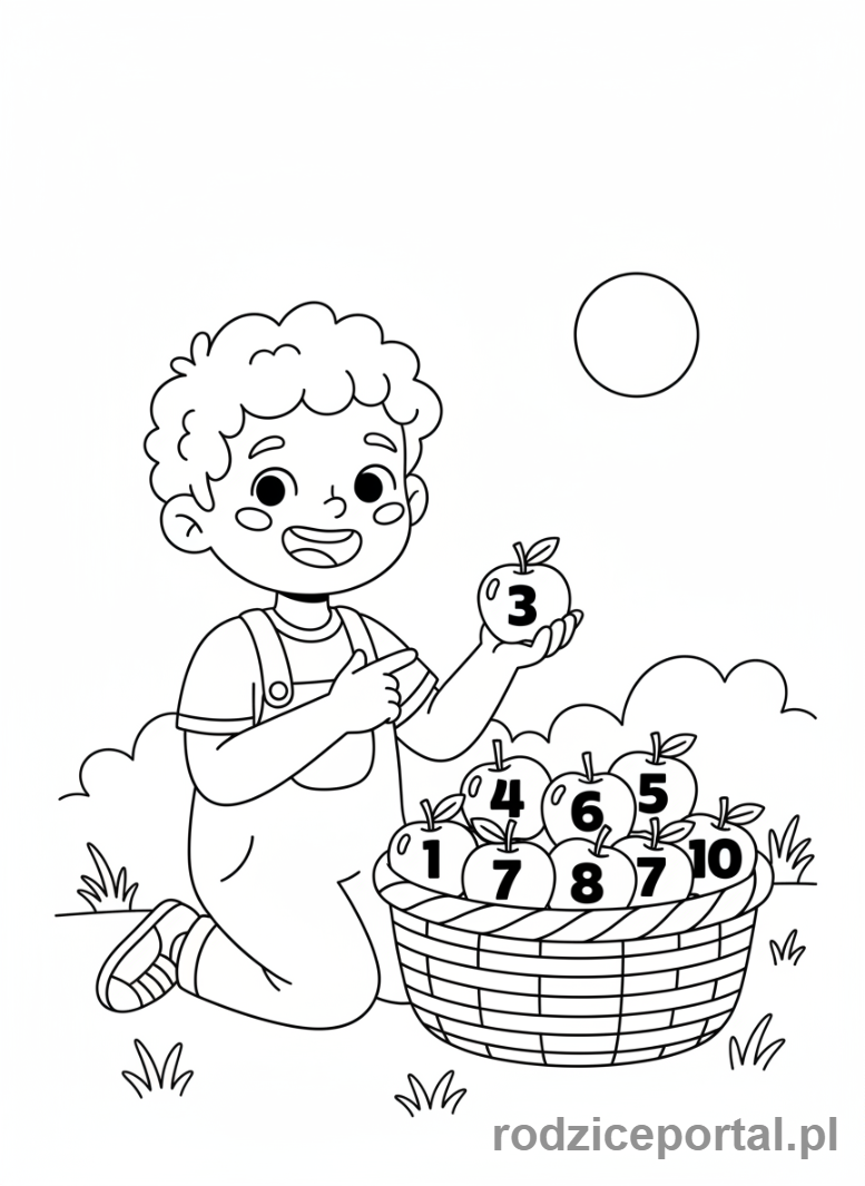 Kolorowanka Nauka Przez Obraz - Dziecko liczy jabłka