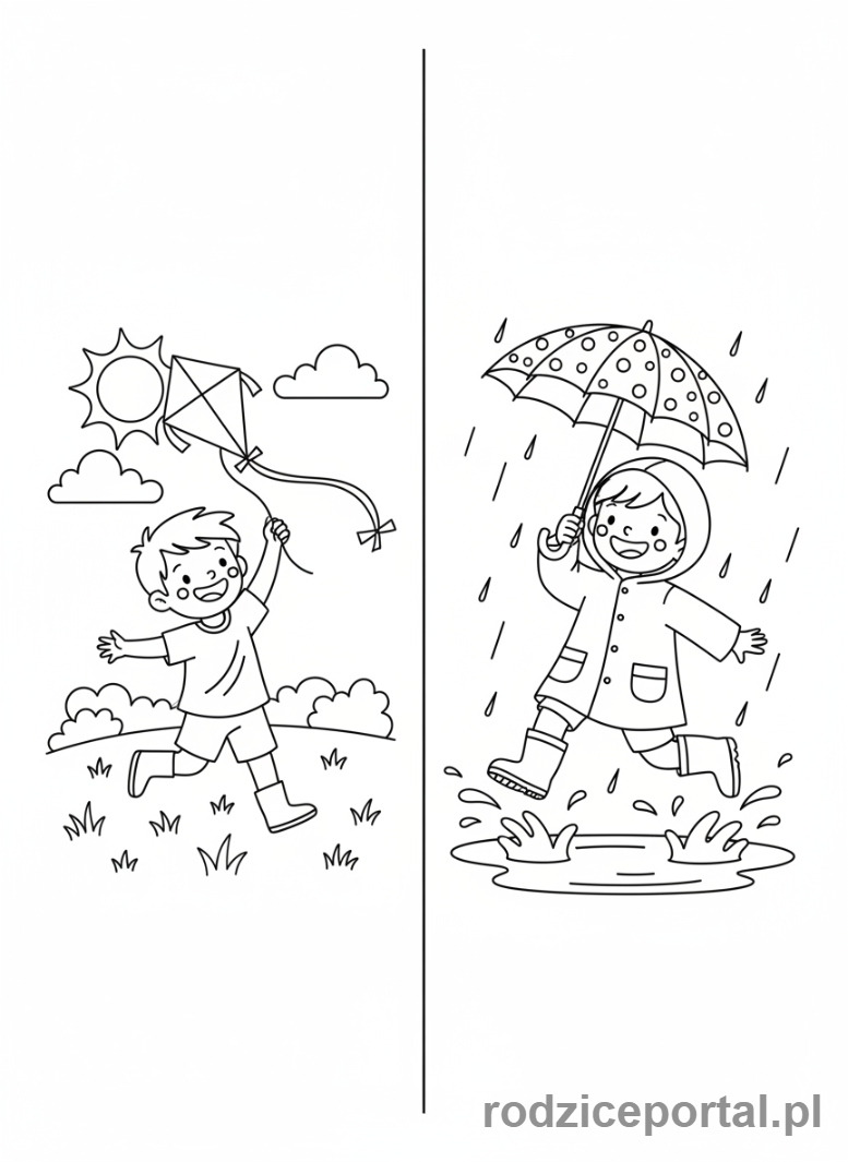 Kolorowanka Nauka Przez Obraz - Pogoda słoneczna i deszczowa