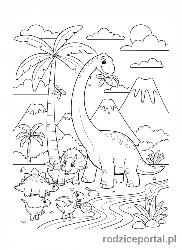 Kolorowanka Nauka Przez Obraz - Scena z dinozaurami