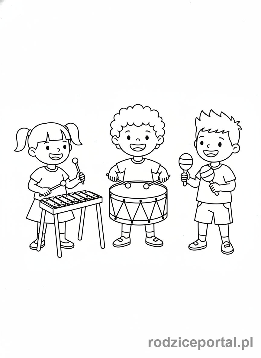 Kolorowanka Nauka Przez Zabawę - Dzieci grają muzykę