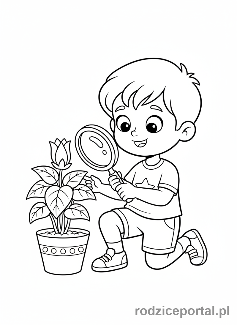 Kolorowanka Nauka Przez Zabawę - Dziecko bada roślinę