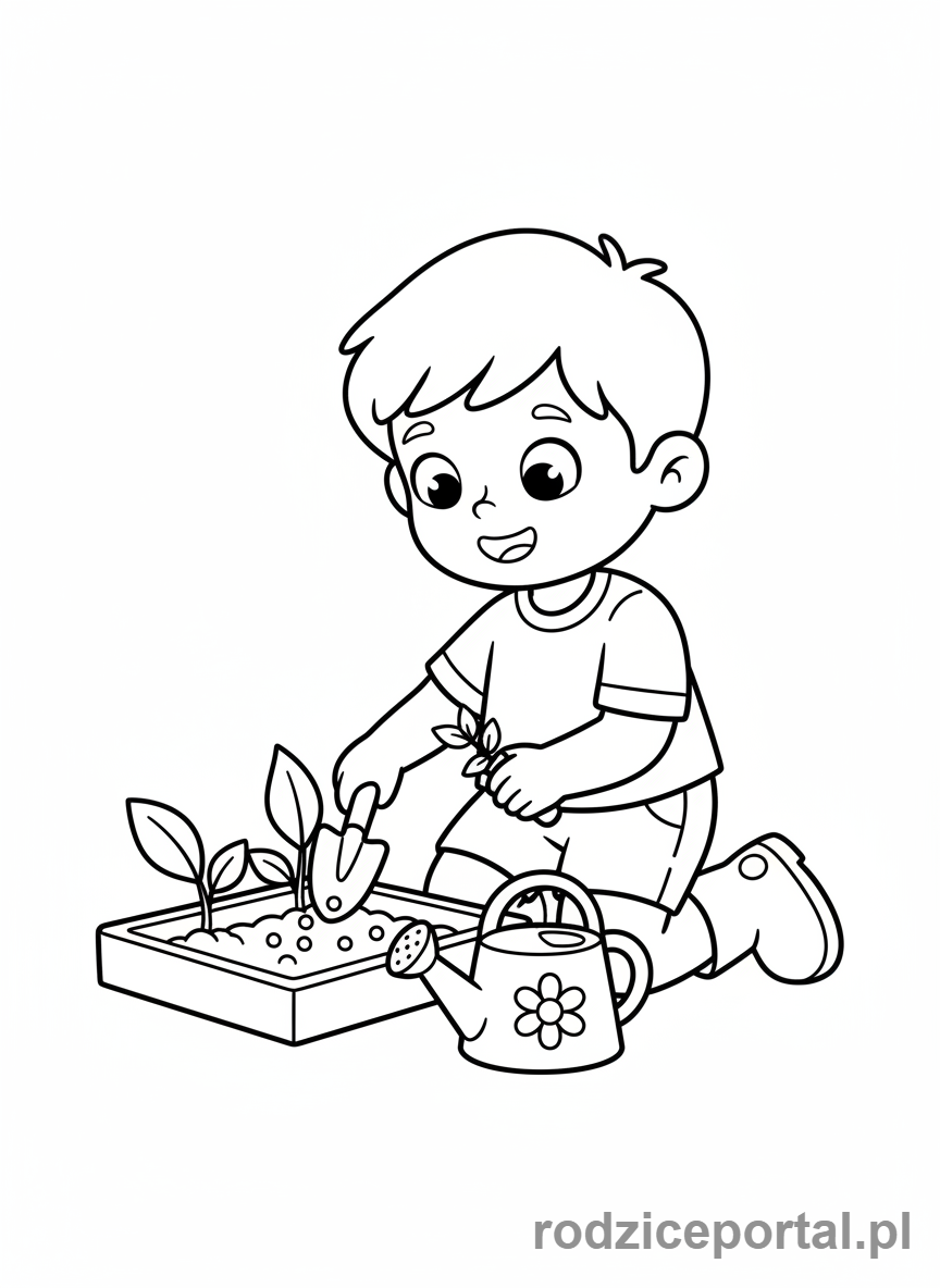 Kolorowanka Nauka Przez Zabawę - Dziecko sadzi nasiona