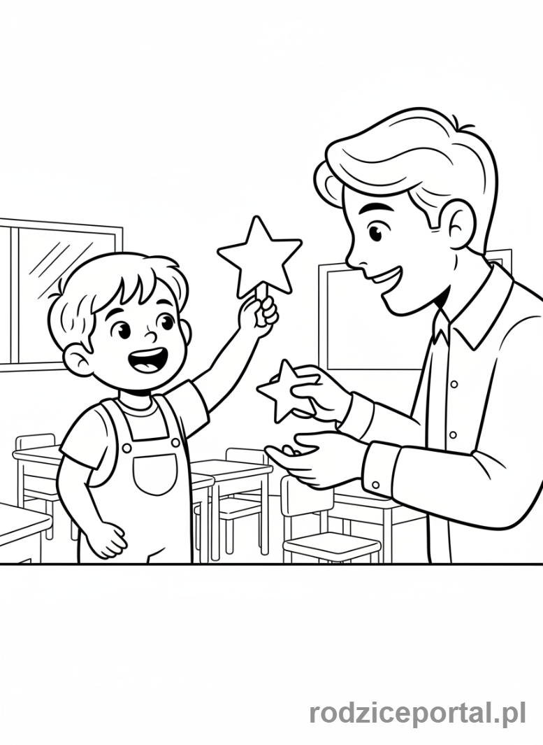 Kolorowanka Nauka Punktualności - Dziecko otrzymuje nagrodę za punktualność