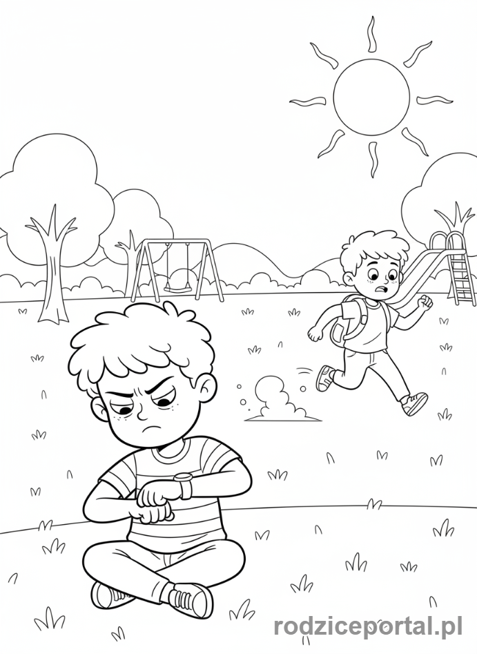 Kolorowanka Nauka Punktualności - Przyjaciele czekający na spóźnialskiego