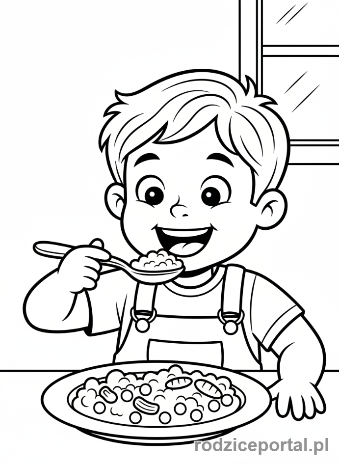 Kolorowanka Nauka Samodzielności - Dziecko je samodzielnie