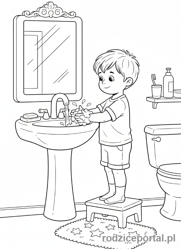 Kolorowanka Nauka Samodzielności - Dziecko myje ręce