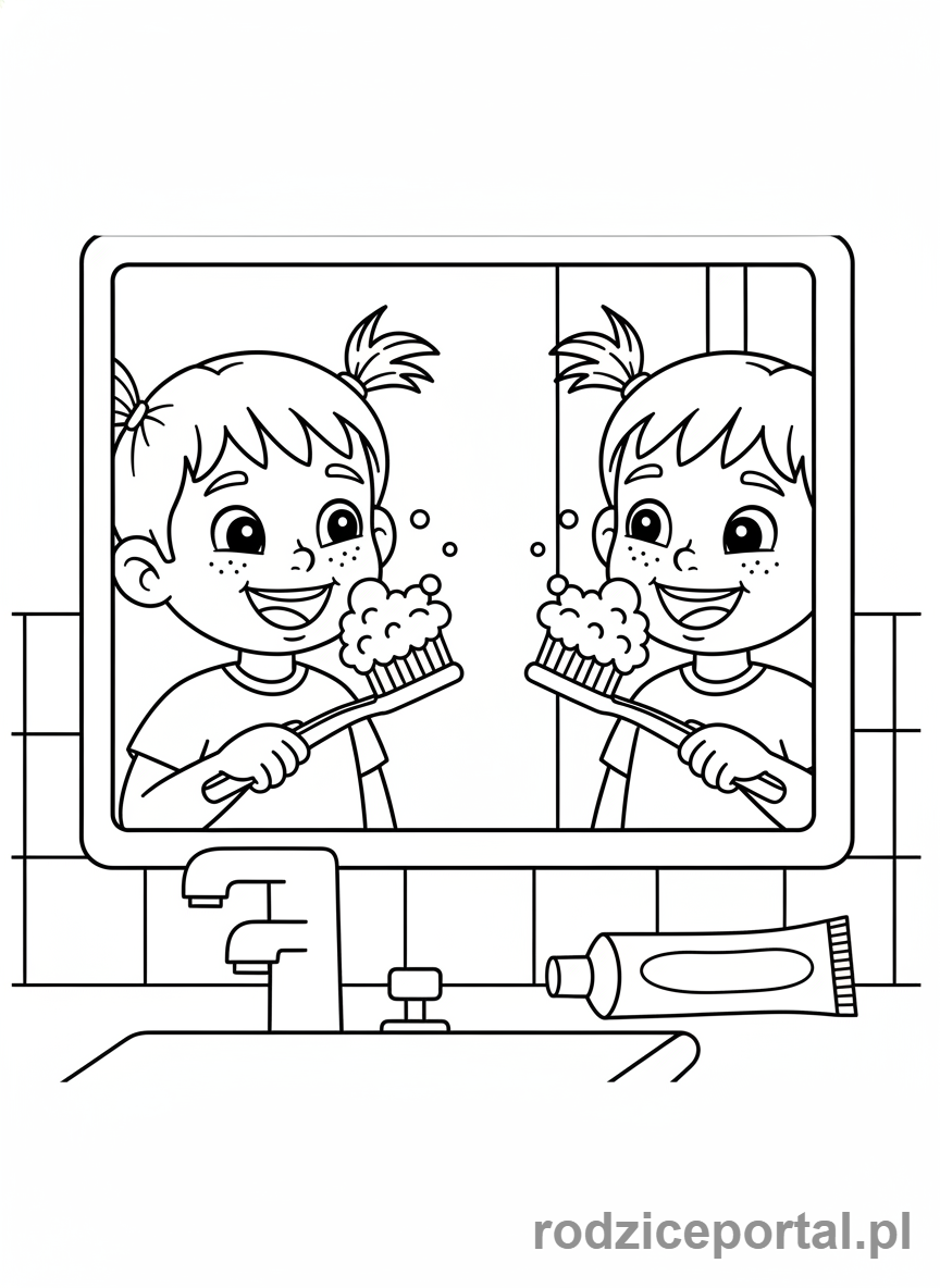 Kolorowanka Nauka Samodzielności - Dziecko myje zęby