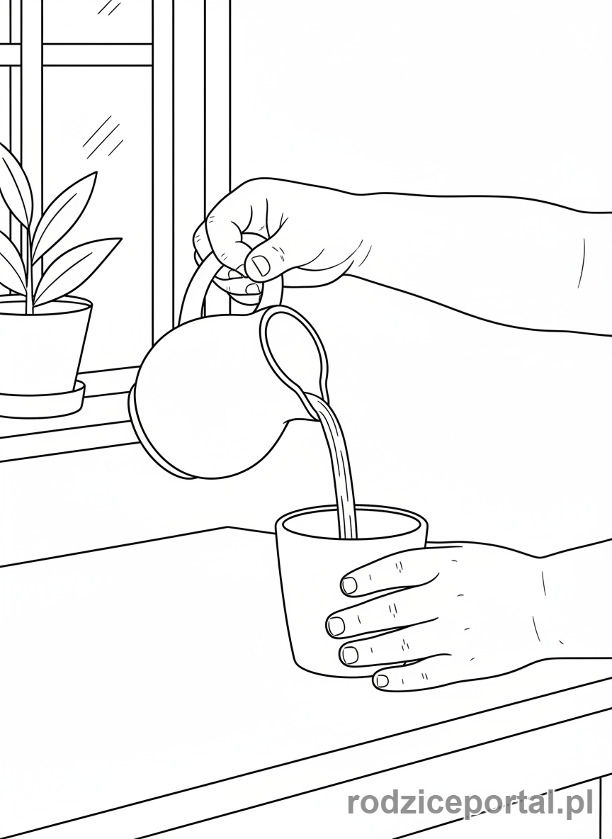 Kolorowanka Nauka Samodzielności - Dziecko nalewa wodę