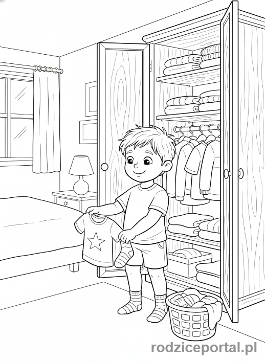 Kolorowanka Nauka Samodzielności - Dziecko ubiera się