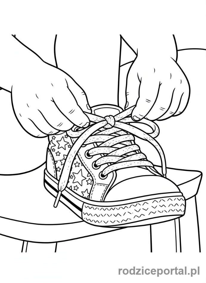 Kolorowanka Nauka Samodzielności - Dziecko wiąże sznurowadła