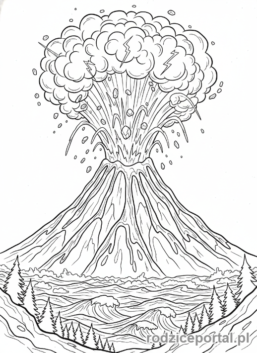 Kolorowanka Nauka - Wybuchający wulkan