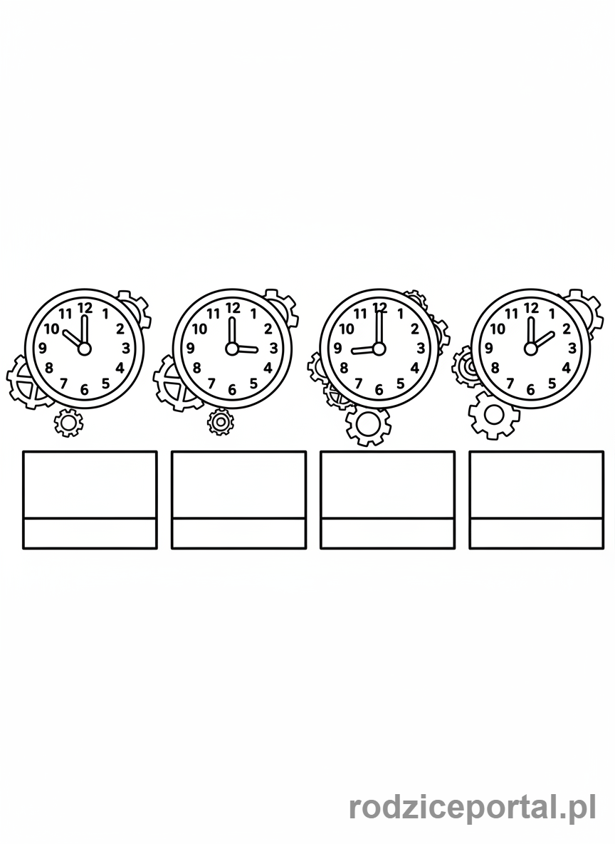 Kolorowanka Nauka Zegara - Seria zegarów pokazująca godziny