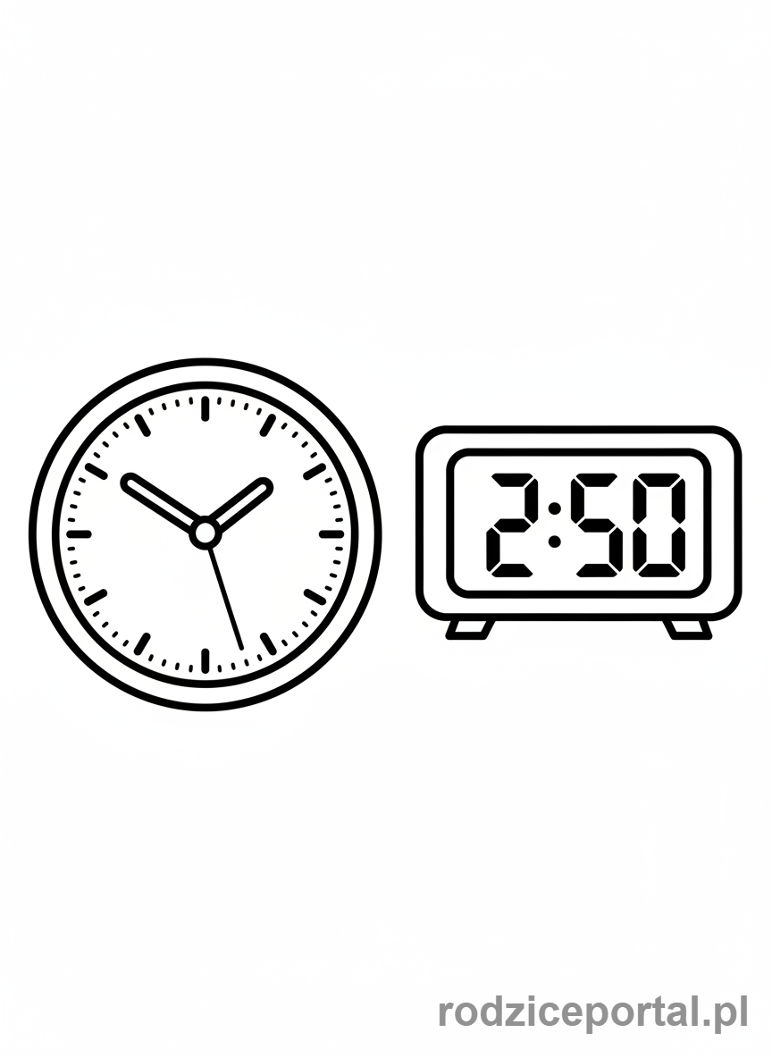 Kolorowanka Nauka Zegara - Zegar analogowy i cyfrowy
