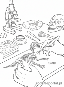 Kolorowanka Naukowiec - Naukowiec i szkielet dinozaura