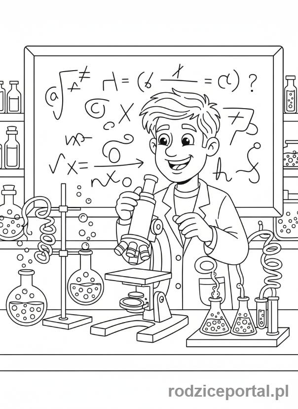 Kolorowanka Naukowiec - Naukowiec przy mikroskopie