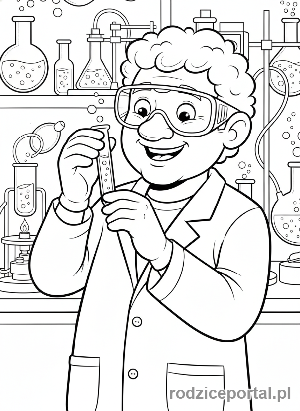 Kolorowanka Naukowiec - Naukowiec w laboratorium, zbliżenie