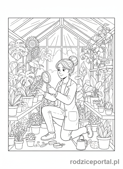 Kolorowanka Naukowiec - Naukowiec w szklarni