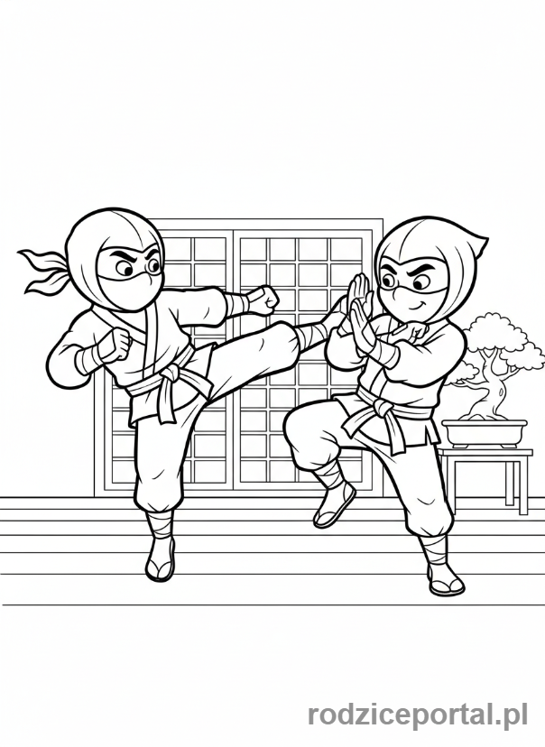 Kolorowanka Ninja - Dwaj walczacy ninja