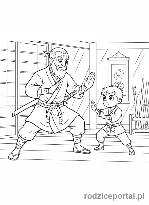 Kolorowanka Ninja - Mistrz ninja i uczen