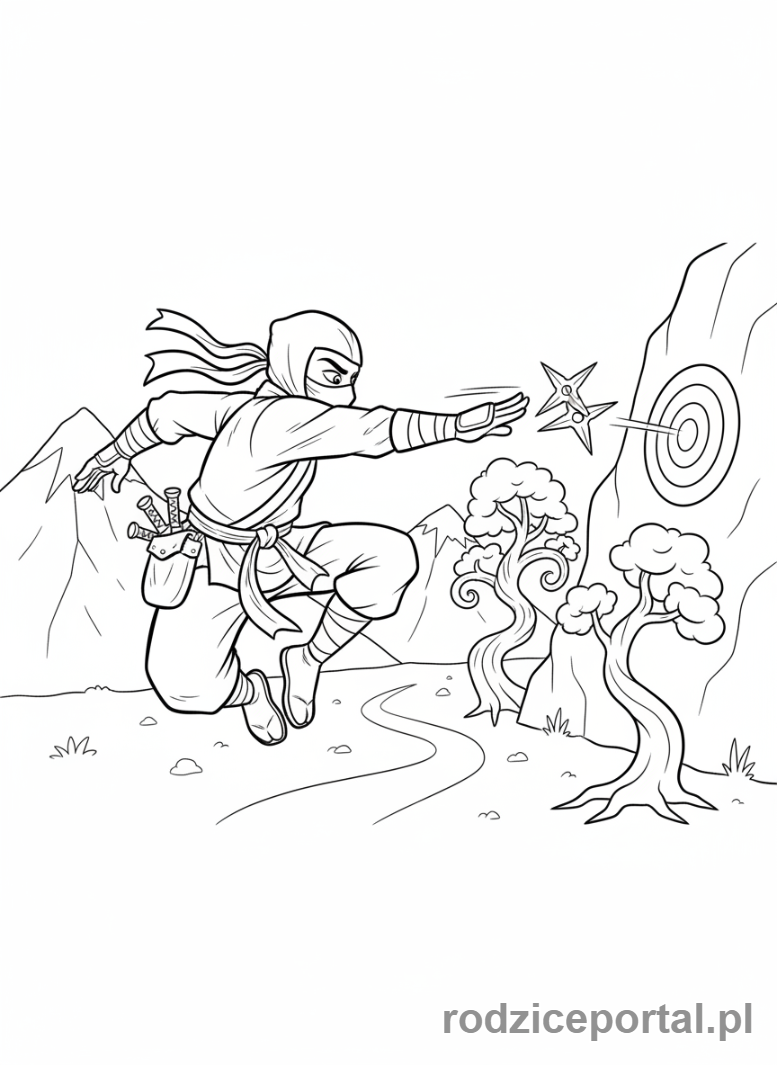 Kolorowanka Ninja - Ninja rzucajacy shurikenem