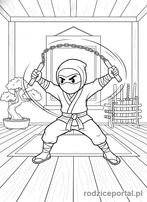 Kolorowanka Ninja - Ninja z nunchaku