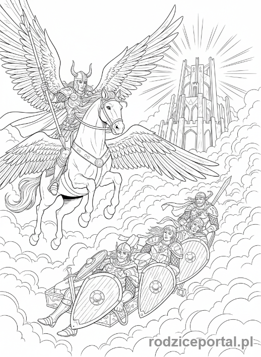 Kolorowanka Nordycka Mitologia - Walkiria na koniu