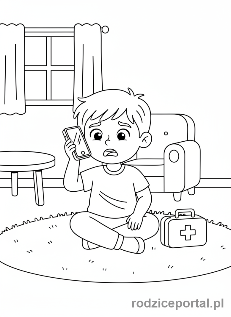 Kolorowanka Numer Alarmowy - Dziecko wzywa pomoc