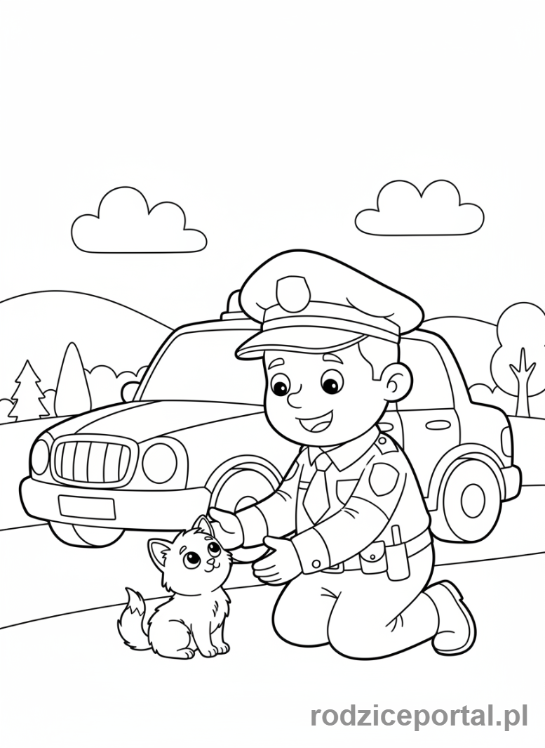 Kolorowanka Numer Alarmowy - Policjant pomaga