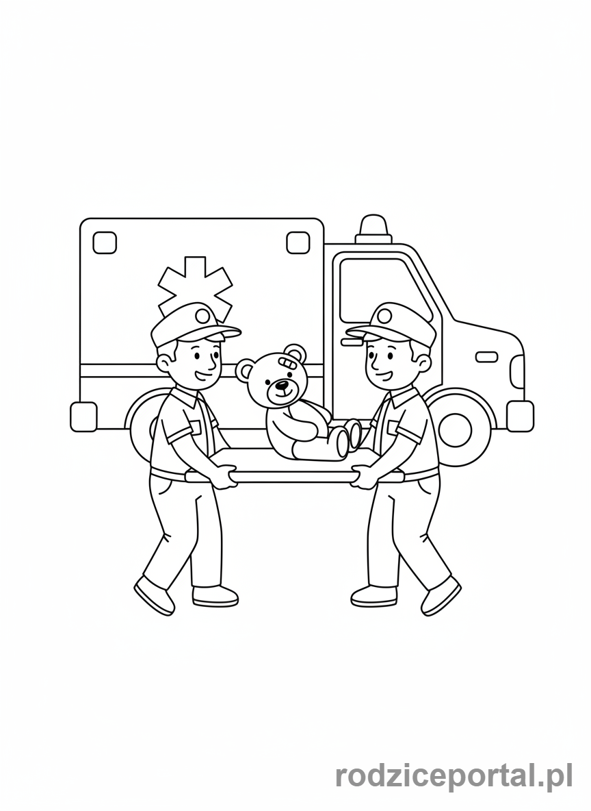 Kolorowanka Numer Alarmowy - Ratownik z noszami