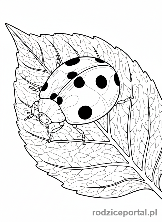 Kolorowanka Obserwacja Natury - Biedronka na liściu