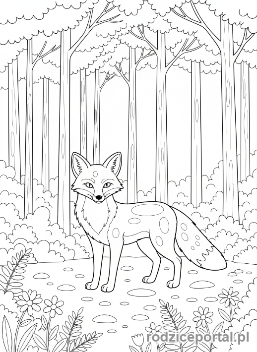 Kolorowanka Obserwacja Natury - Lisica w lesie