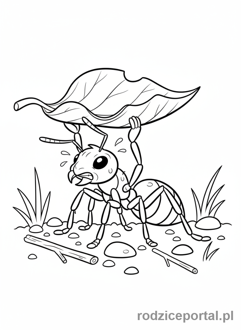 Kolorowanka Obserwacja Natury - Mrówka niosąca listek