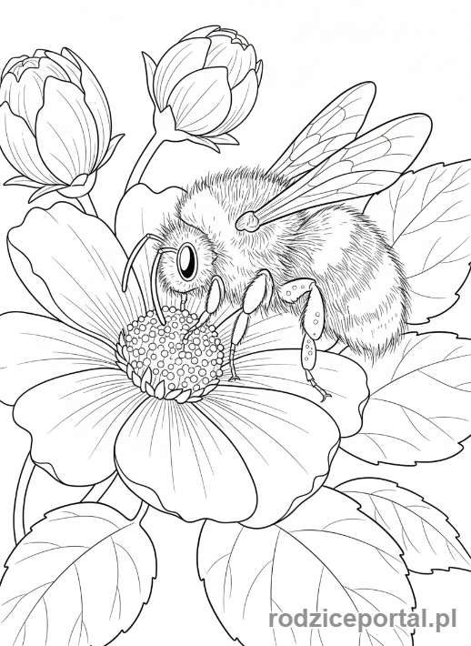 Kolorowanka Obserwacja Natury - Pszczoła na kwiecie