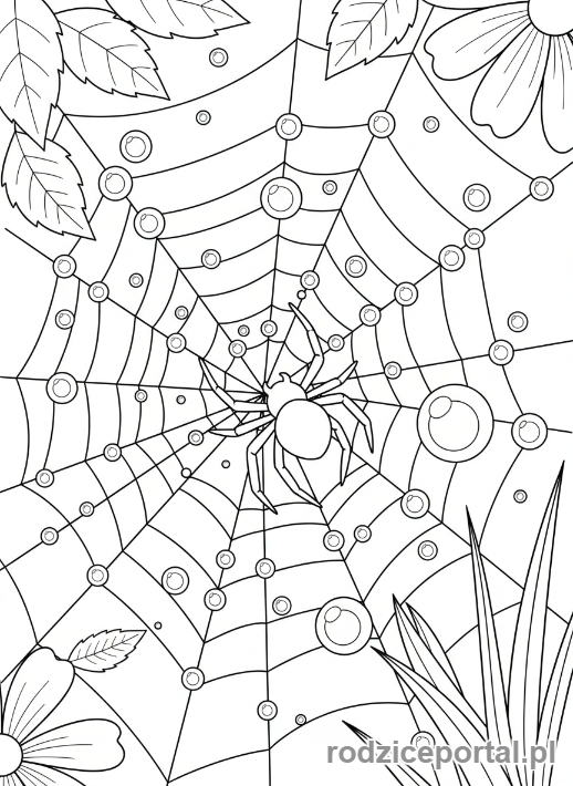 Kolorowanka Obserwacja Natury - Rosa na pajęczynie