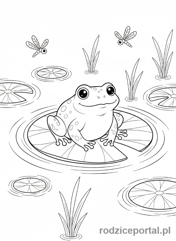 Kolorowanka Obserwacja Natury - Żaba na lilii wodnej