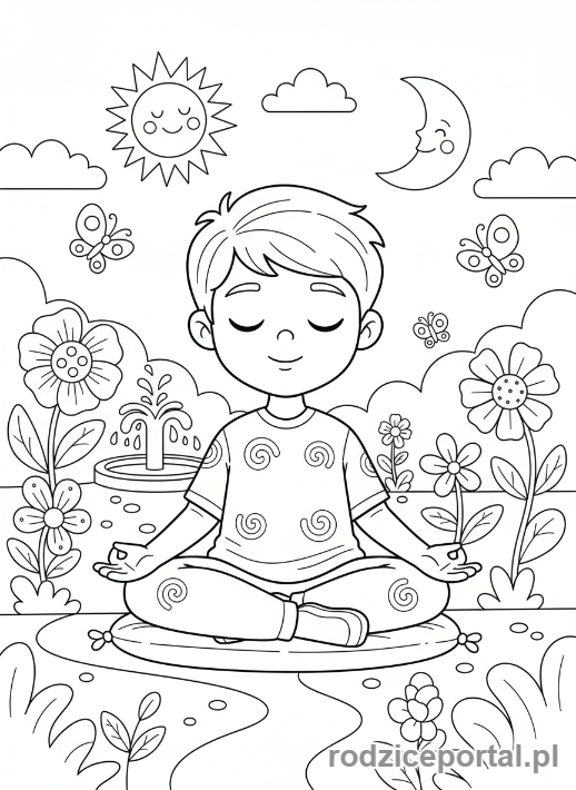Kolorowanka Oddech Ćwiczenia - Chłopiec medytuje