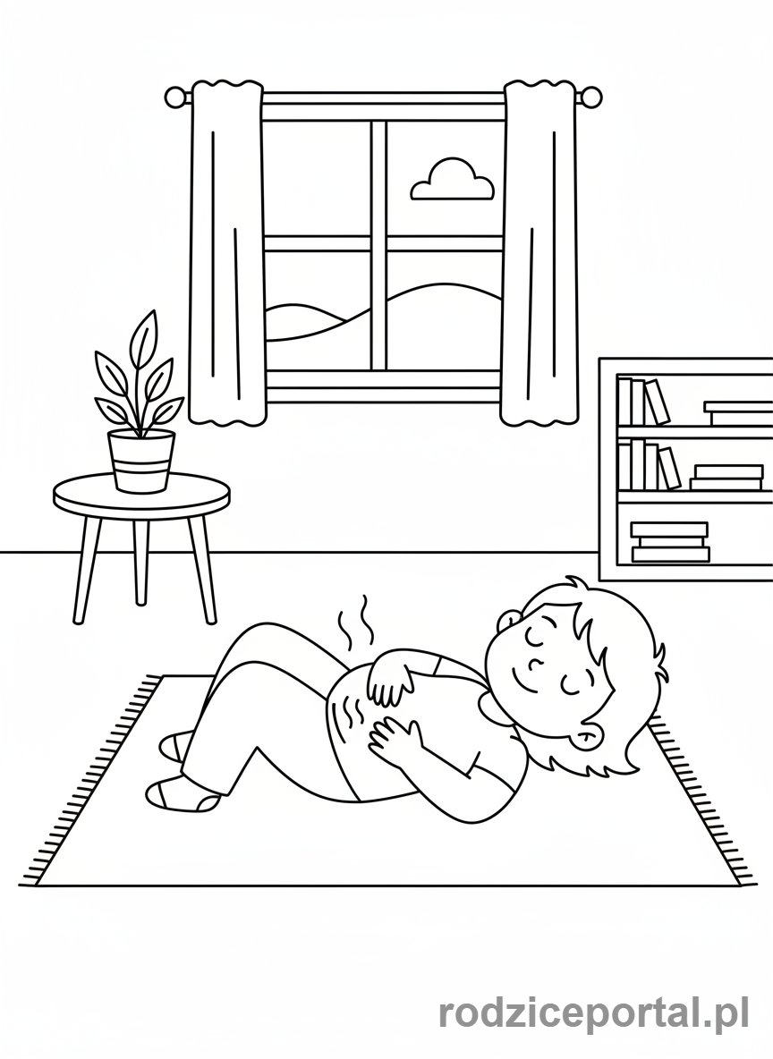 Kolorowanka Oddech Ćwiczenia - Dziecko ćwiczy oddech brzuszny