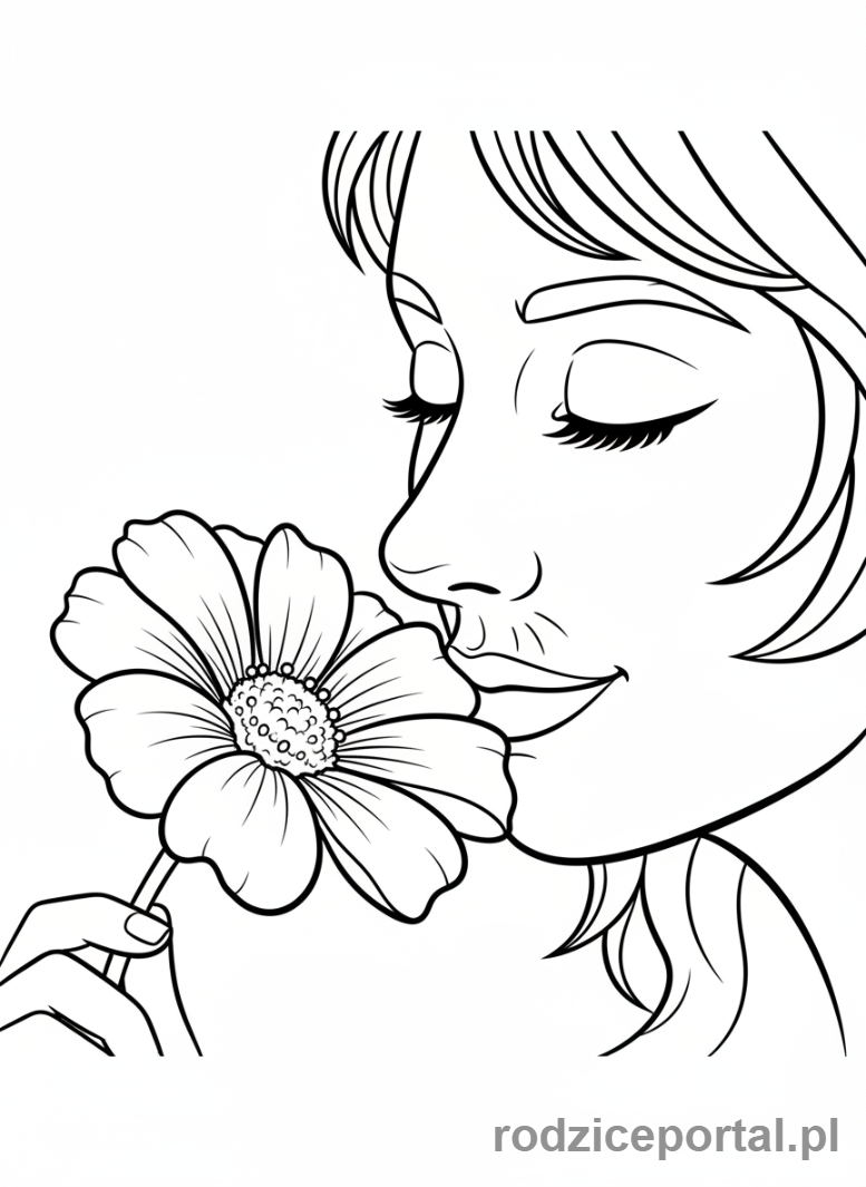 Kolorowanka Oddychanie - Czlowiek wachajacy kwiat