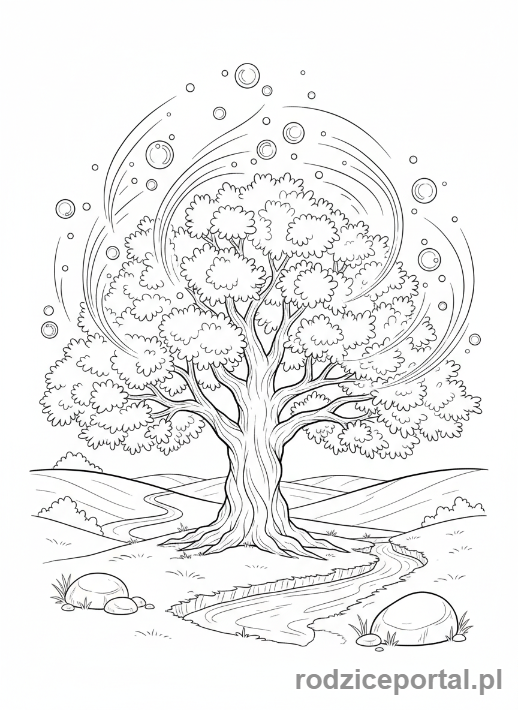 Kolorowanka Oddychanie - Drzewo wydycha tlen