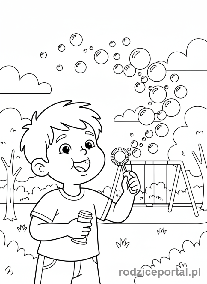 Kolorowanka Oddychanie - Dziecko dmucha banki