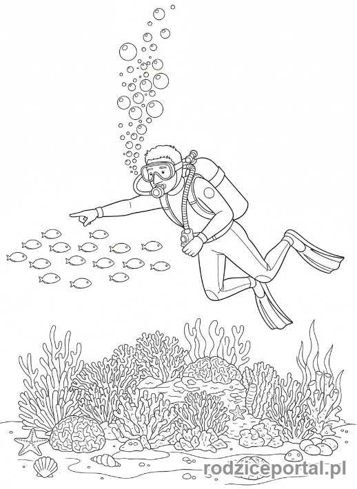 Kolorowanka Oddychanie - Nurek pod woda