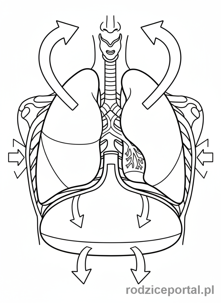 Kolorowanka Oddychanie - Pluca schemat wdech