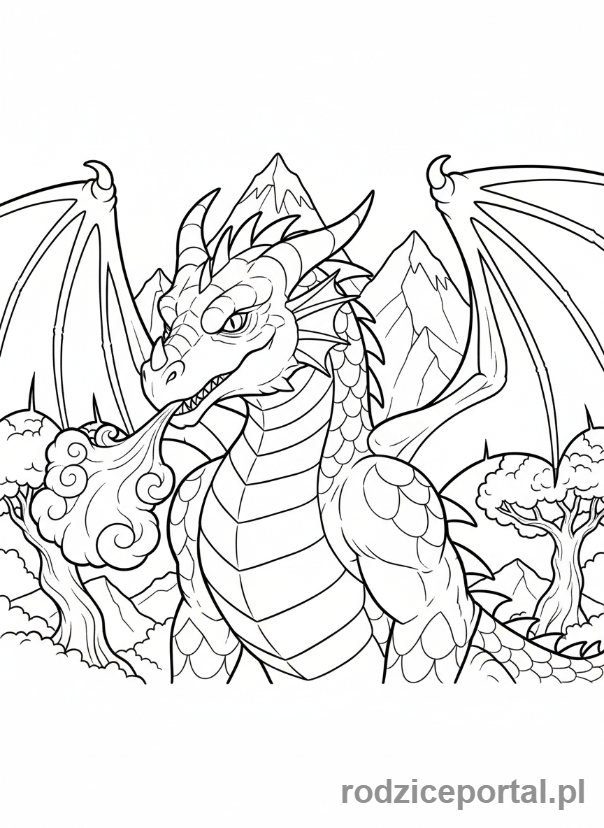 Kolorowanka Oddychanie - Smok ziejacy ogniem