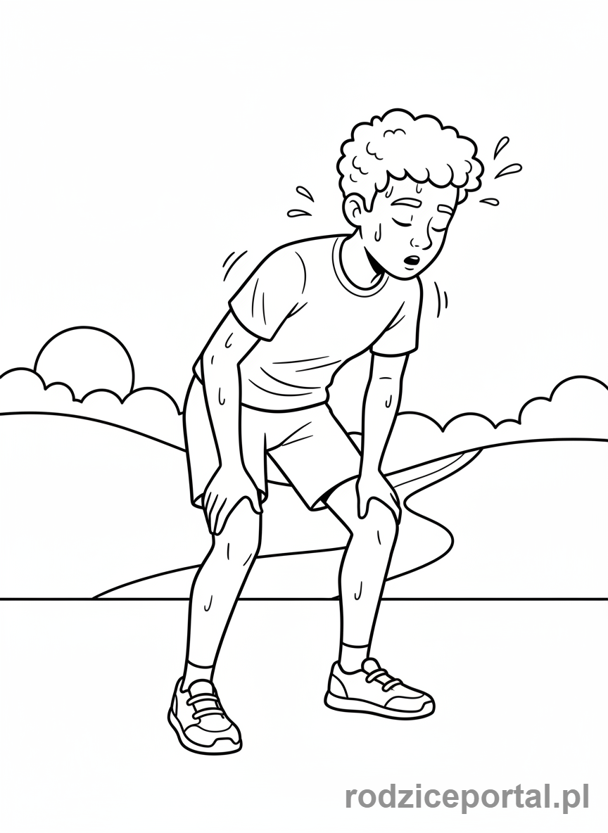 Kolorowanka Oddychanie - Sportowiec po biegu