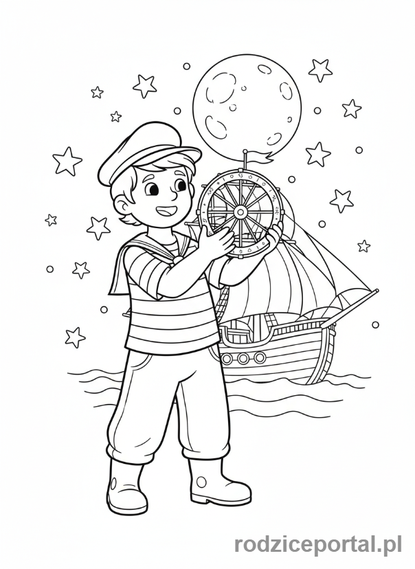 Kolorowanka Odkrycia Geograficzne - Marynarz używający astrolabium