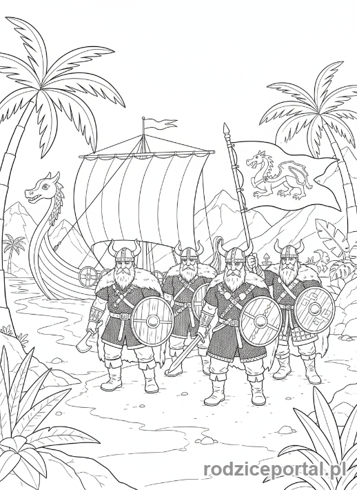 Kolorowanka Odkrycia Geograficzne - Wikingowie odkrywają nową ziemię