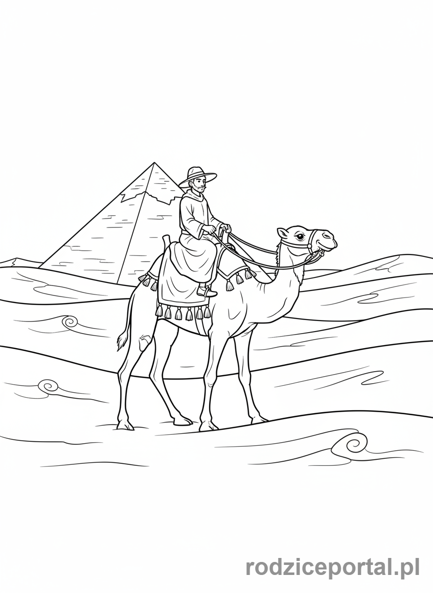 Kolorowanka Odkrywca - Odkrywca na pustyni z wielbłądem