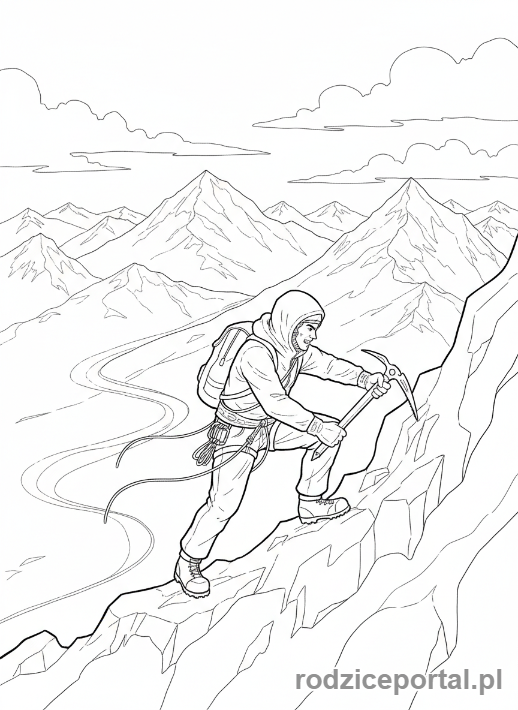Kolorowanka Odkrywca - Odkrywca wspinający się na górę